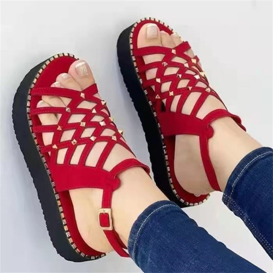 Women&#39;s Rivet Sandals 2022 Summer New Fashion Buckle Platform Roman High Heels Casual Sports Beach Wedge Sandals Chaussure Femme