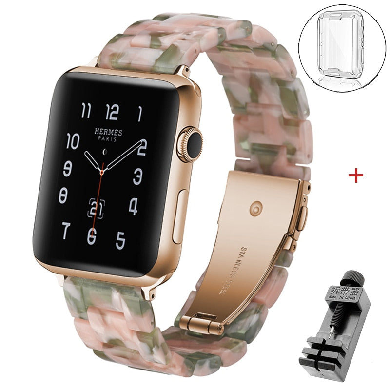 Resin strap for apple watch band 6 5 44mm 42mm 38mm correa transparent bracelet for iwatch 6 series 6 se 5 4 3/2 watchband 40mm