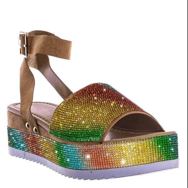 Fashion Rhinestone Platform Wedge Buckle Sandals