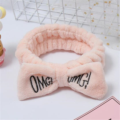 Elastic OMG Letters Bow Hairbands For Women Girls Coral Fleece Makeup Headband Hair Bands Wash Face Headwear Hair Accessories