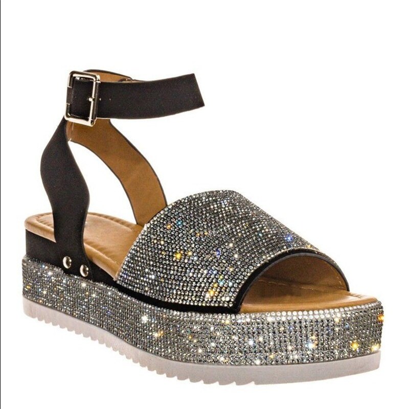 Fashion Rhinestone Platform Wedge Buckle Sandals