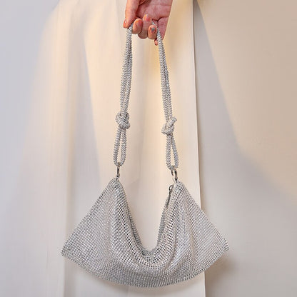 Full Rhinestone Evening Bag Silver Shiny Hobo Bag Crystal Purses and Handbags Knot Handle with Earring Dinner Party Wedding XA2H