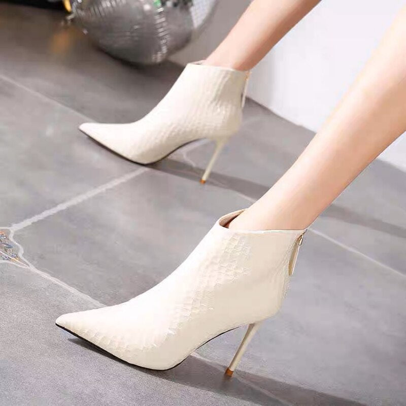 Women&#39;s Boots Fashion Pointed Toe Sexy Design Zipper Stiletto High Heel Ankle Boots 2023 New Leather Party All-match Women Boots