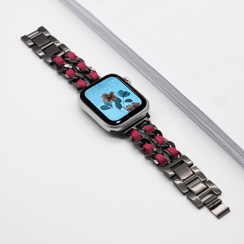 Strap For Apple Watch Band chain 45mm 41mm 38mm 42mm 40mm 44mm woman Bracelet Steel luxury for iWatch series 7 6 se 5 4 3 Correa