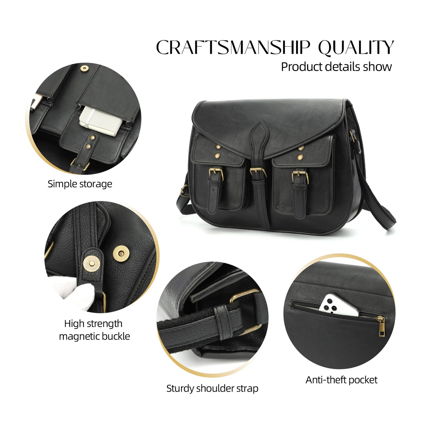 Vintage Purses and Handbags Shoulder Messenger Bag PU Leather Crossbody Bags for Women Over The Shoulder Travel Satchel Bag