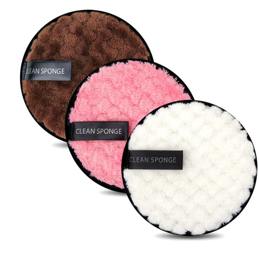 3 Pcs Fiber Makeup Remover Pad Reusable Face Clean Sponge Cloth Towel Cosmetic Puff