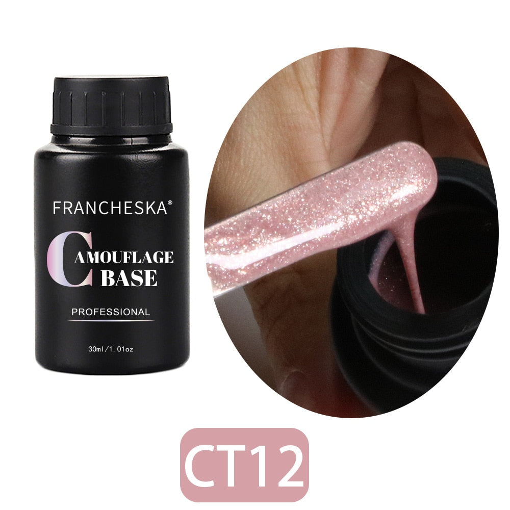 FRANCHESKA 30ML  Glitter Nail Gel Base Polish White Nude Pink Popular Color Semi Permanant Soak Off for Nail Art UV Gel Polish