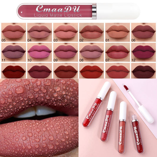 Sexy Long Lasting Velvet Matte Lip Gloss Liquid Lipstick Lip Makeup Women Beauty Red Nonstick Cup Waterproof Lip Gloss YZL2