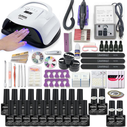 Manicure Set Acrylic Nail Kit With 120/80/54W Nail Lamp 35000RPM Nail drill Machine Choose Gel Nail Polish All For Manicure