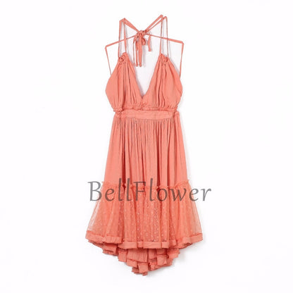 Summer Halter Boho Dress 2022 VERGOODR Women Lace Up Backless Beach Sundress Sexy Ball Gown Hippie Bohemian Tube Dresses Robe