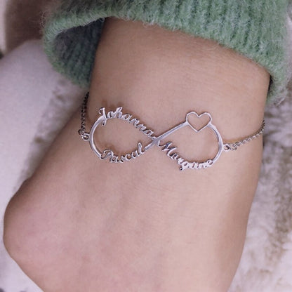 Custom Stainless Steel Infinity Name Bracelet Femme Jewelry Personalized Heart Infinity Nameplate Charm Bracelets For Women