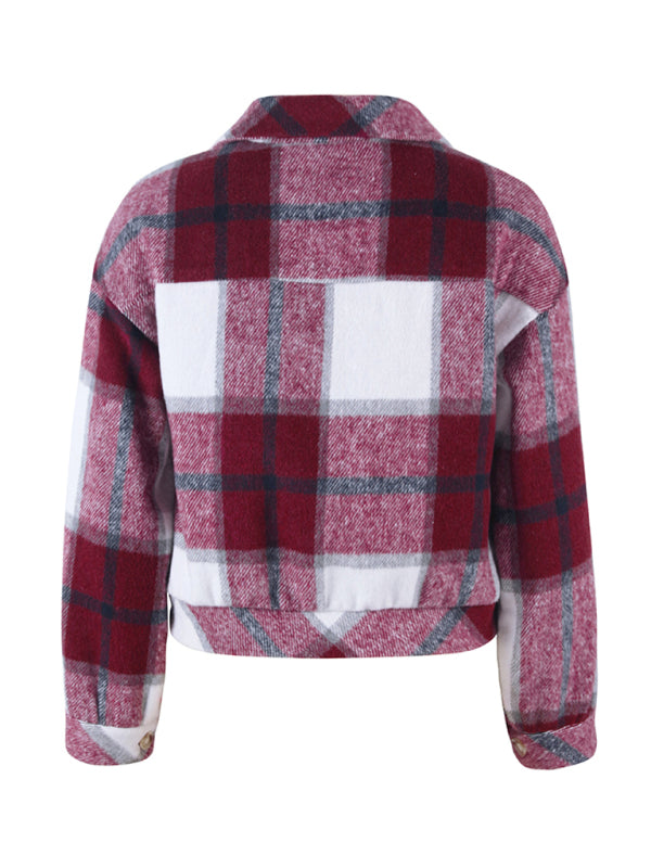 Women's fashion casual short plaid jacket