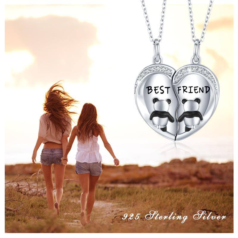 Best Friend Necklaces for 2 Panda Necklace BFF Friendship Necklace for 2 pcs Heart Forever Cute Animal Necklace 925 Sterling Silver Jewelry