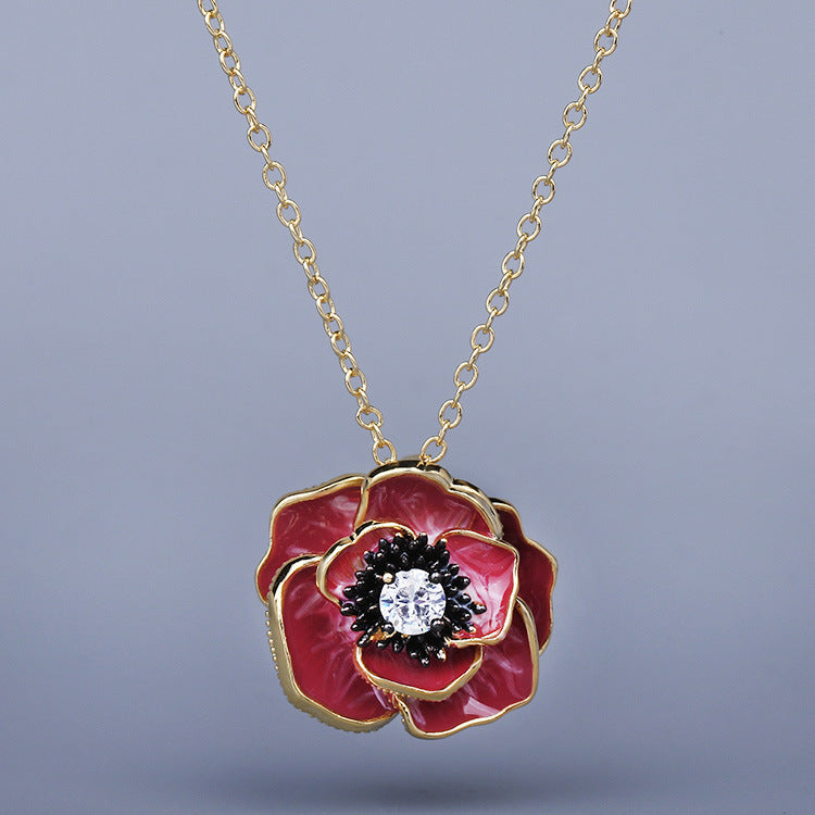 Fashion Red Epoxy Flower Pendant For Women