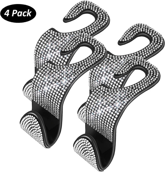 4 Pack Car Seat Headrest Hooks Bling Rhinestone Diamond Car Seat Hanger Back Seat Organizer For Purse Groceries Bag Handbag