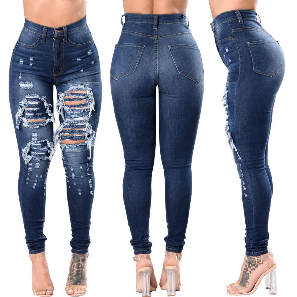 Women's Ripped Denim Washed Denim Pants