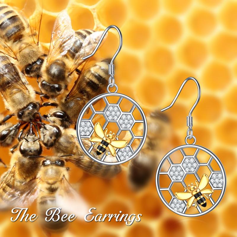 Honeycomb with bee earrings 925 sterling silver Beehive and bee ear jewelry for women