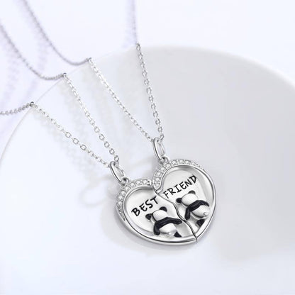 Best Friend Necklaces for 2 Panda Necklace BFF Friendship Necklace for 2 pcs Heart Forever Cute Animal Necklace 925 Sterling Silver Jewelry