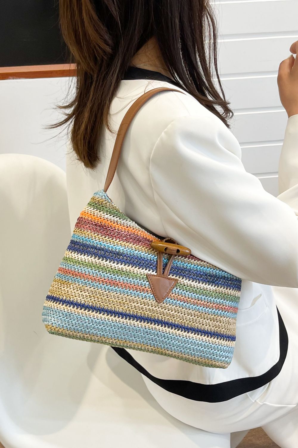 Multicolored Straw Shoulder Bag