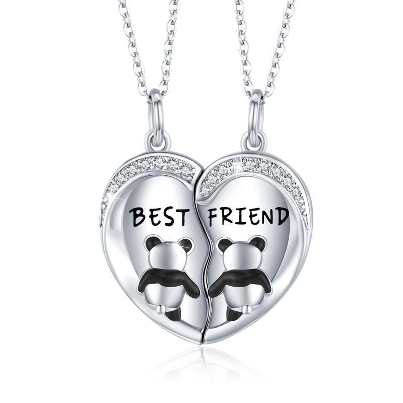 Best Friend Necklaces for 2 Panda Necklace BFF Friendship Necklace for 2 pcs Heart Forever Cute Animal Necklace 925 Sterling Silver Jewelry