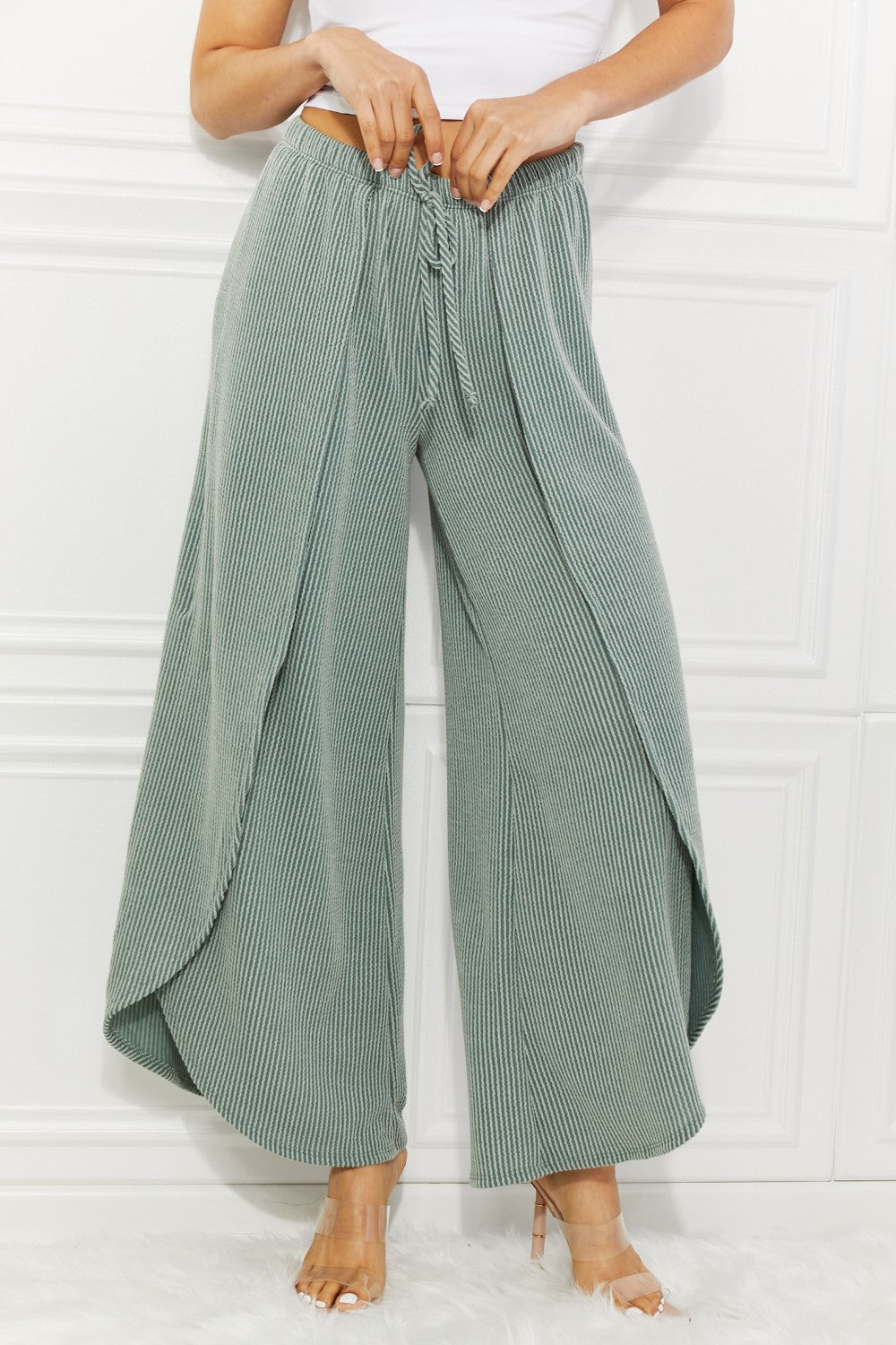 Blumin Apparel Confidently Chic Full Size Split Wide Leg Pants in Sage