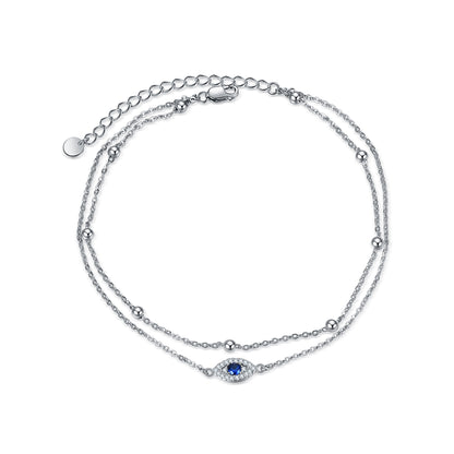 925 Sterling Silver Evil Eye Anklets Double Layered Chain For Women Girls Birthday Gifts Summer Beach Dainty Jewelry