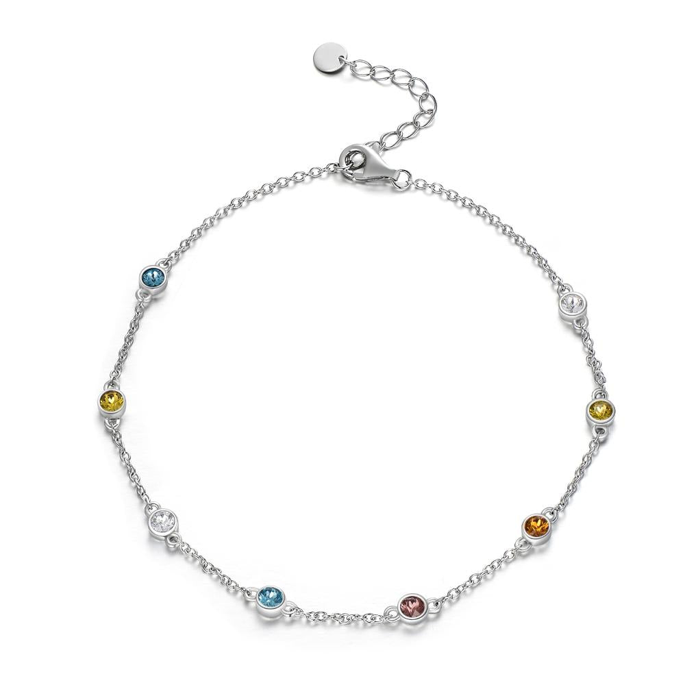 Sterling Silver Rainbow Ankle Bracelet with Crystals Adjustable Foot Bracelet with 3 mm Ball Beads