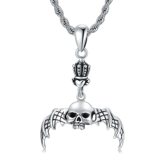 Gothic Skeleton Pendants Necklace with Bat Crown Sterling Silver Matte Gift