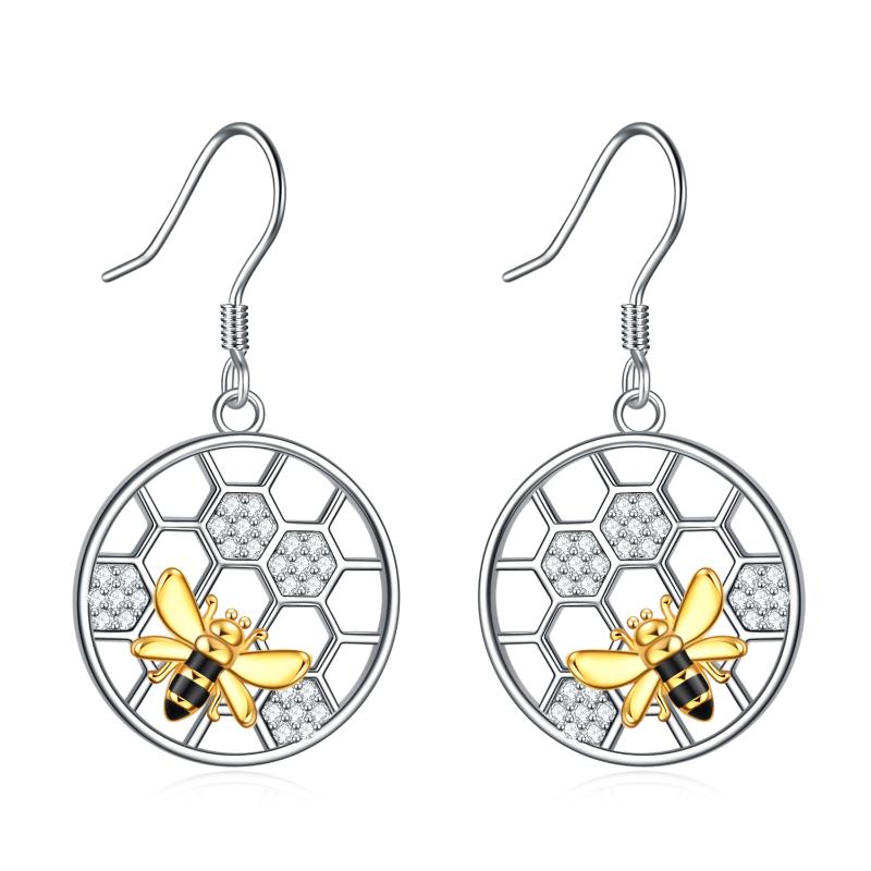 Honeycomb with bee earrings 925 sterling silver Beehive and bee ear jewelry for women