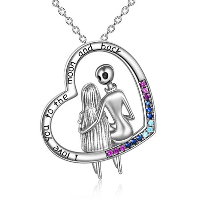 Nightmare Before Christmas Necklace Gifts Sterling Silver Jack Skellington Infinity Heart Pendant Necklace Skull Jewelry Gifts for Women