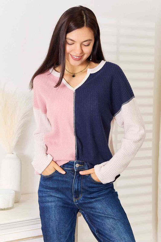 Heimish Full Size Solid Color Contrast Top