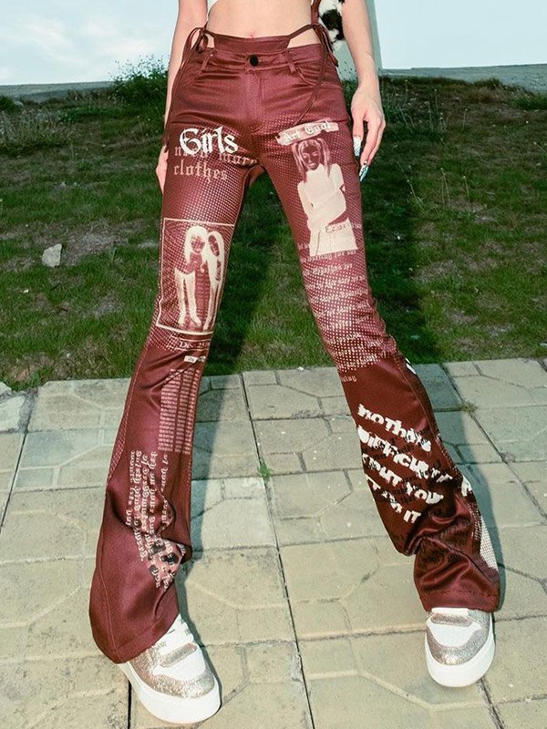 Hot Girl Personality Street Shooting Strap Design Lace-upCool Sa Letter Printing Casual Pants