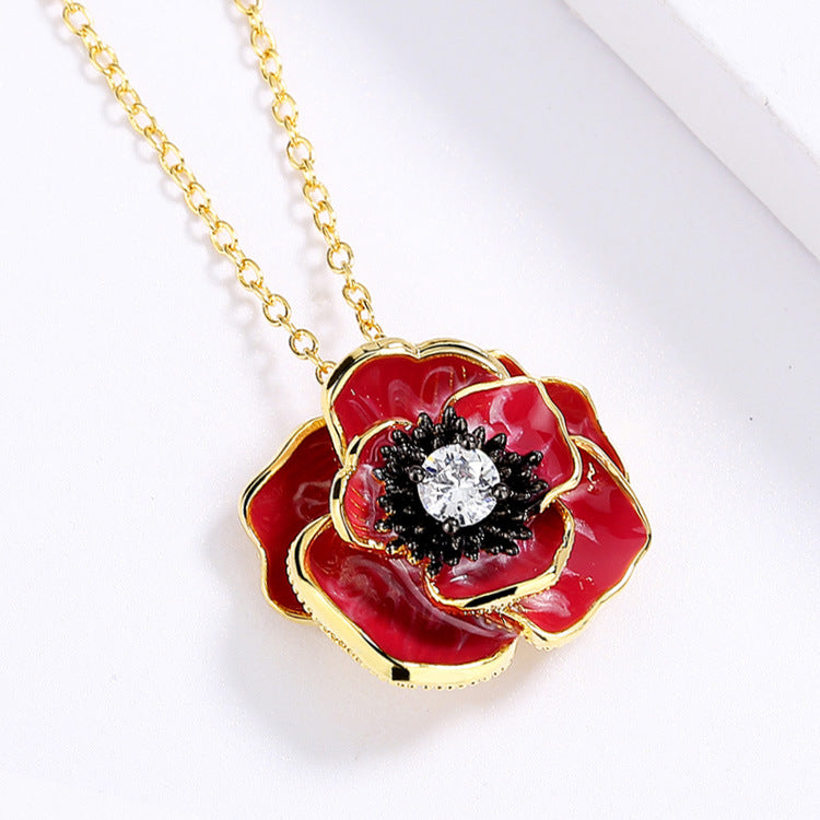 Fashion Red Epoxy Flower Pendant For Women