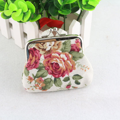 Canvas Rose Mini Coin Purse Women's Fabric Buckle Coin Bag Cute Small Purse