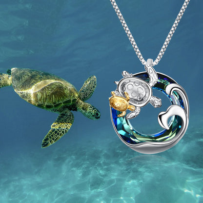 Sea Turtle Gifts for Mom and Daughter Sterling Silver Turtle Animal Necklace Women Jewelry with Crystal