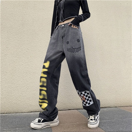 Trendy Harajuku Gradient Jeans Women's Straight Wide Leg Pants