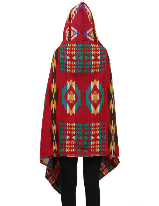 Women's Ethnic Fringe Hooded Knit Cape Shawl