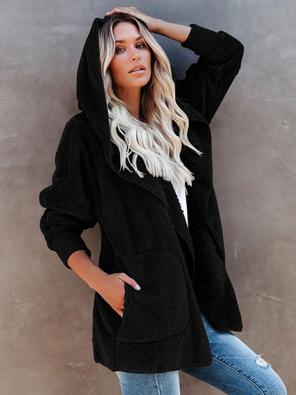 Women’s Open Front Sherpa Hoodie With Side Pockets